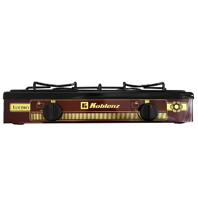 Maroon Portable 2-Burner Outdoor Gas Stove with Porcelain Top