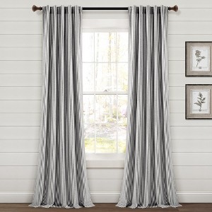 Home Boutique Farmhouse Vintage Stripe Yarn Dyed Cotton Back Tab/Rod Pocket Window Curtain Panels Black 40X84 Set - 1 of 1