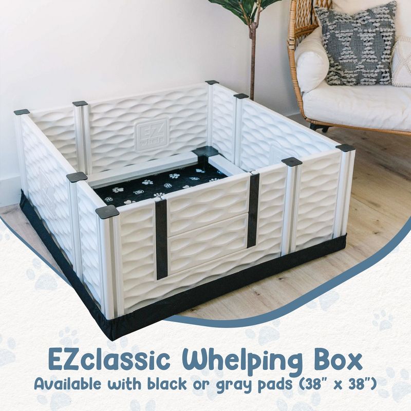 EZwhelp EZclassic Modular Puppy Dog Whelping Box Playpen with Safety Rails, Washable Pee Pad, and Liner for Small Dogs, 3 of 7