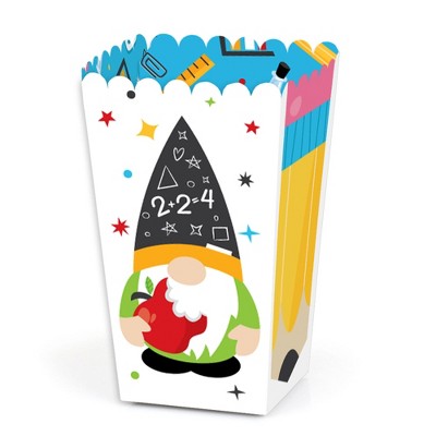 Big Dot of Happiness School Gnomes - Teacher and Classroom Decorations Favor Popcorn Treat Boxes - Set of 12