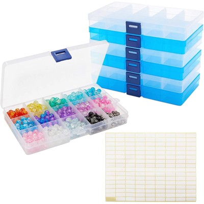 6 Pack Plastic Organizer Box with Dividers, Jewelry Craft Organizer Box, Stackable Containers & Labels, 7 x 4 x 1 in
