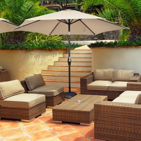 Outdoor Patio Umbrella Beige Sun Shade Crank Poolside Deck Adjustable Angle Tilt 
