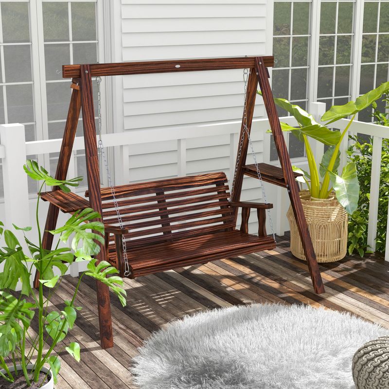 Outsunny 2-Seat Outdoor Swing Chair, Porch Swing with Stand and Side Tables, for Garden, Poolside, Backyard, 3 of 11