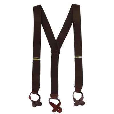 Hold'em Suspender For Men Made In USA – Y-Back Genuine Leather Trimmed Button End Non-Stretch Tuxedo Suspenders