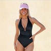 Women's Plunging Neckline Ruched Textured One-Piece Swimsuit - Cupshe - 4 of 4