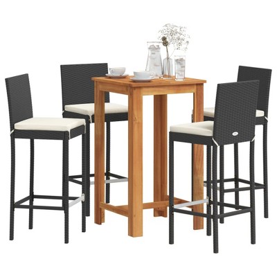 vidaXL Garden Bar Set Black Solid Acacia Wood Medium Removable Covers