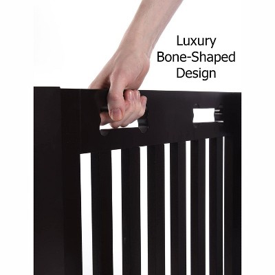 Dark Brown Freestanding Wood Dog Gate with Walkthrough Door