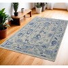 Ivory and Blue Wool Floral Hand Knotted Area Rug With Fringe - 2 of 4