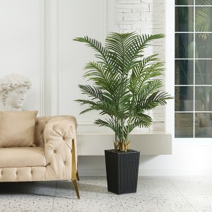 DR.Planzen 72" Artificial Palm Tree - 6FT UV Resistant Fake Plant with14 Silk Leaves & 15.7" Planter for Indoor House Plants, Tall Faux Trees 1 Pack - 1 of 4