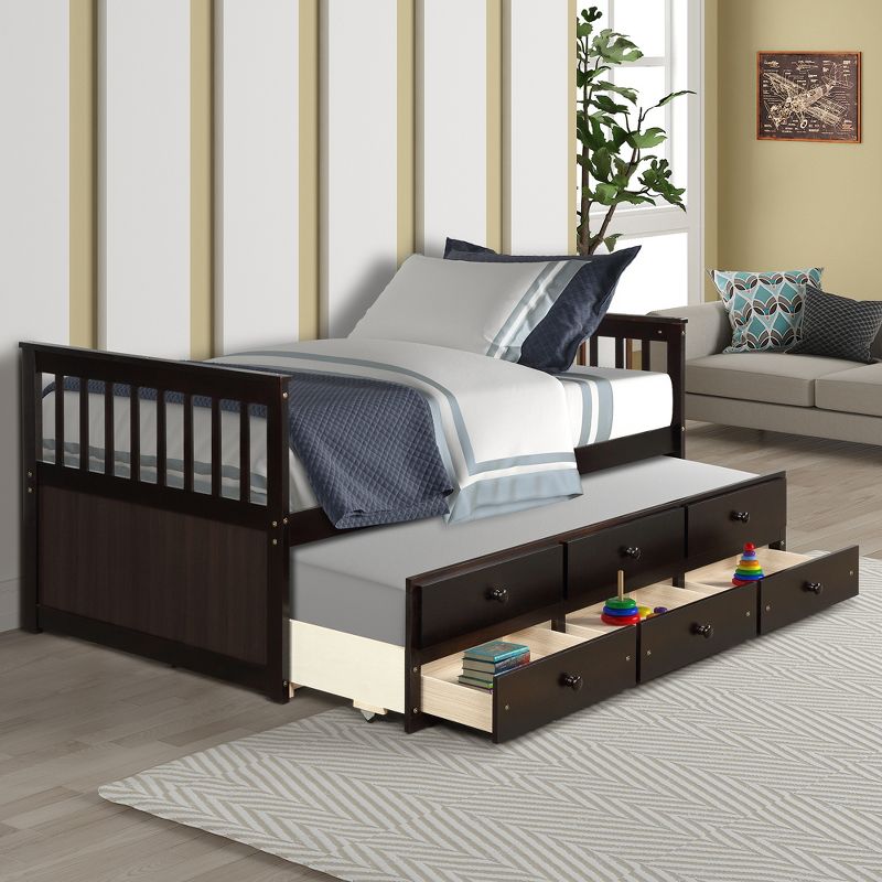 Twin Size Daybed, Captain's Bed with Trundle Bed and Storage Drawers-ModernLuxe, 1 of 15