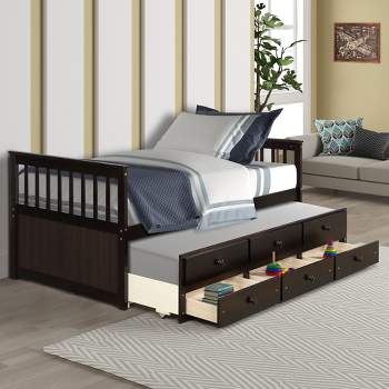 Twin Size Daybed, Captain's Bed with Trundle Bed and Storage Drawers-ModernLuxe
