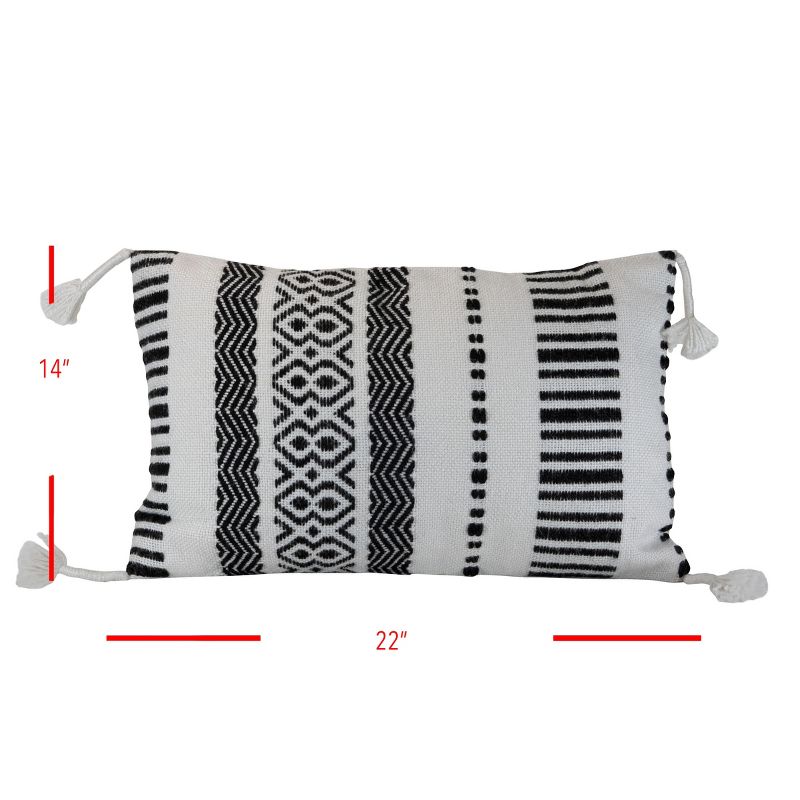 Black Striped Hand Woven 14x22" Outdoor Decorative Throw Pillow with Hand Tied Tassels - Foreside Home & Garden, 5 of 7
