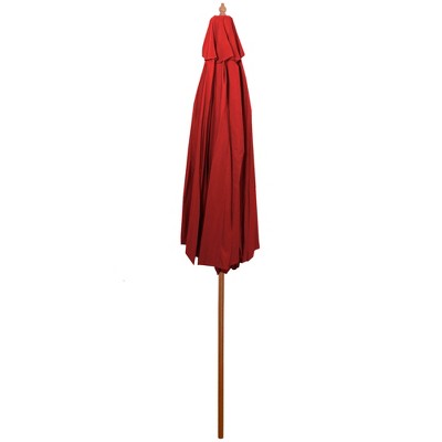 Red 9ft Octagon Outdoor Market Umbrella with Wooden Pole