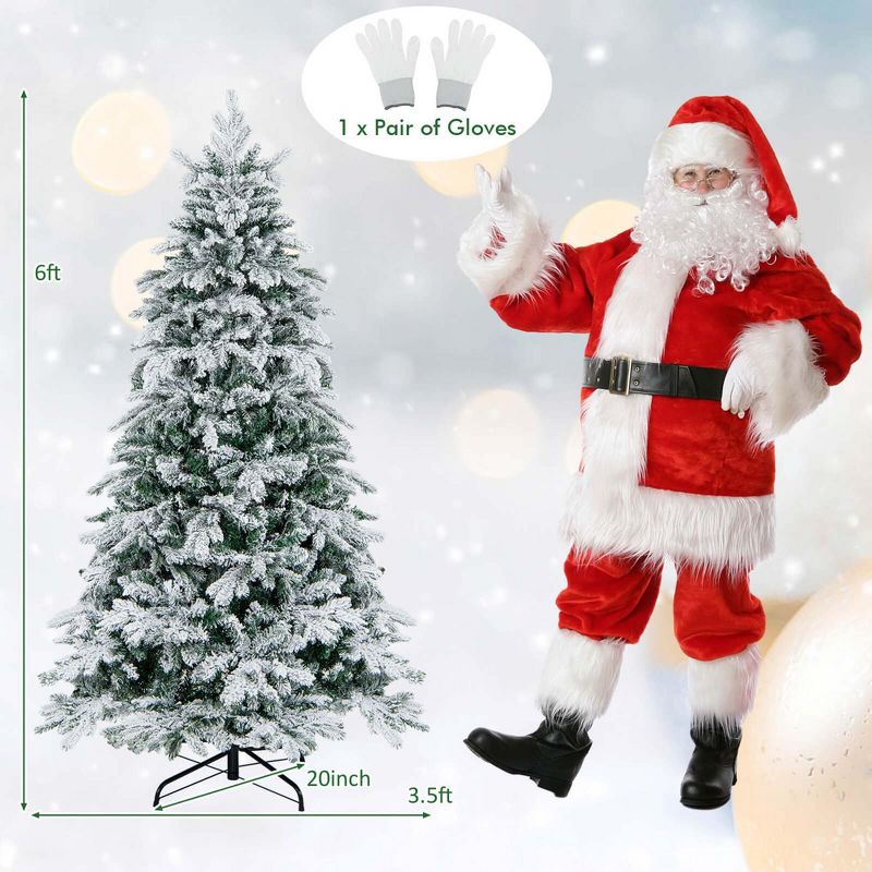 Costway 4.5FT/6FT/7 FT Pre-Lit Flocked Christmas Tree Hinged w/ 120/260/300 LED Lights & 757/1415/1687 Branch Tips, 4 of 11