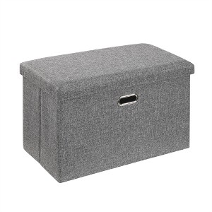 VECELO Folding Storage Ottoman Bench, End of Bed Linen Fabric Foot Rest Stool with Padded Seat, Large Footstool for Bedroom or Living Room - 1 of 4