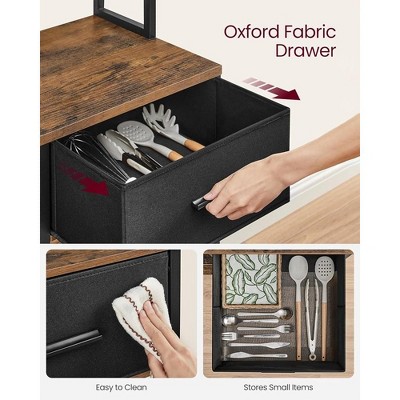 Rustic Brown and Black Adjustable Bakers Rack with Charging Station