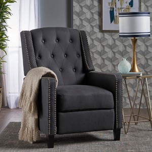 Airsurfer Classic Dark Grey Fabric Push Back Chair with Riveted Armrests and Birch Wood Legs - 1 of 4