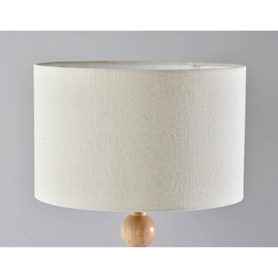 Natural Wood Table Lamp with Linen Drum Shade and 3-Way Switch