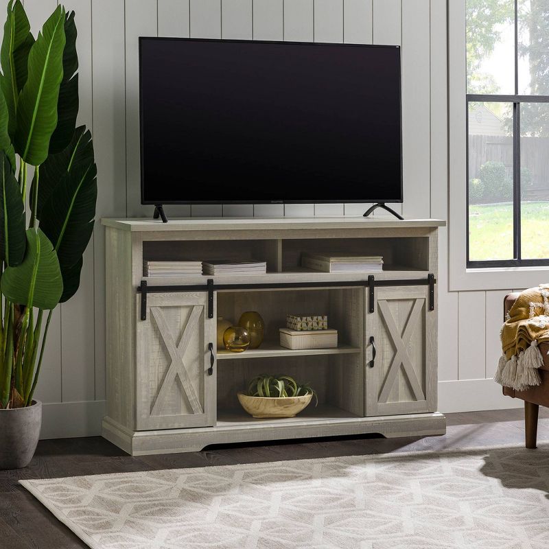 Transitional Sliding Barndoor Highboy TV Stand for TVs up to 58" - Saracina Home, 4 of 21