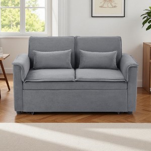 55.2" Velvet 2-Seater Convertible Sofa Bed with Adjustable Back & 2 Lumbar Pillows - 1 of 4