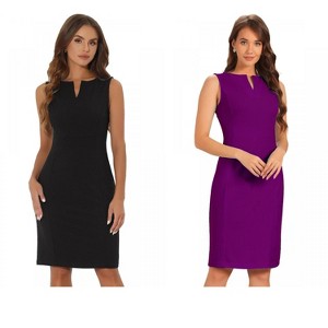 INSPIRE CHIC Women's V Neck Office Sleeveless Bodycon Midi Pencil Dress 2 Packs - 1 of 4