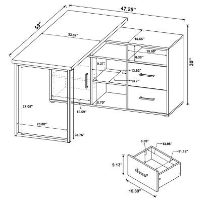 Grey Driftwood L-Shape Desk with Storage and Filing Cabinet