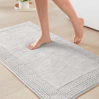 NAYSAYE Bath Rug 20" x 30" Plush Soft 100 Percent Cotton Reversible Dense Absorbent Non Slip for Bathroom, Gray