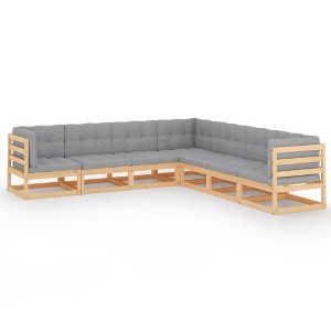 vidaXL Patio Lounge Set Outdoor Sofas with Cushions Poly Rattan Dark Grey - Natural - 1 of 4
