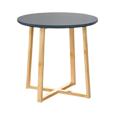 HomeRoots 20" Gray and Natural Solid Wood Round Cross Legs End Table