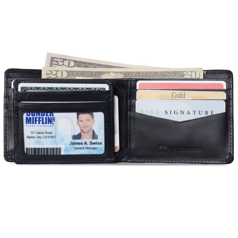 Alpine Swiss Mens RFID Protected Nolan Leather Wallet Center Flip Commuter Bifold Comes in Gift Box, 3 of 7