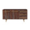 58" Adair Mid Century Modern Storage Console Solid Wood Gold Handle 2 Doors 3 Drawer Brown - Powell: Acacia Entryway Table with Iron Hardware - 4 of 4