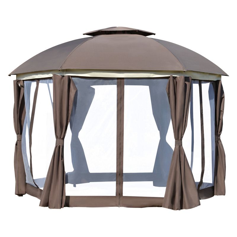 Outsunny 12' x 12' Round Outdoor Gazebo, Patio Dome Gazebo Canopy Shelter with Double Roof, Netting Sidewalls and Curtains, Zippered Doors, Strong Steel Frame, 1 of 9