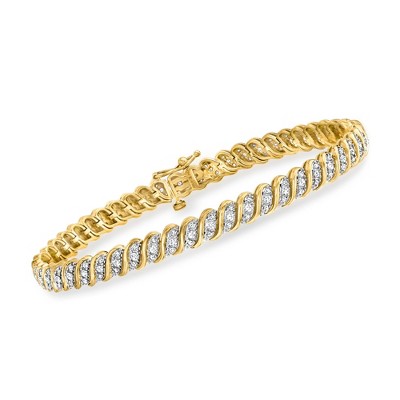 Ross-Simons 1.00-1.15 ct. t.w. Diamond Twisted-Link Bracelet in 18kt Gold Over Sterling