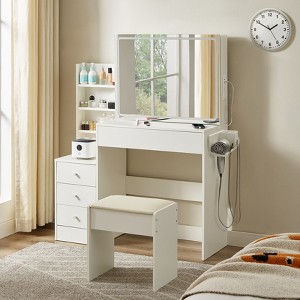 Hooseng LED Makeup Vanity Table with 3 Light Modes, Vanity Desk with Lights, Dressing Table Set with 4 Large Drawers - 1 of 4