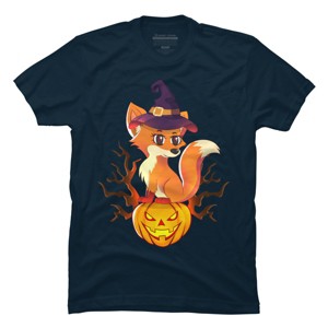 Men's Design By Humans Cute Witch Fox With Jack O Lantern Halloween Shirt By thebeardstudio T-Shirt - 1 of 4