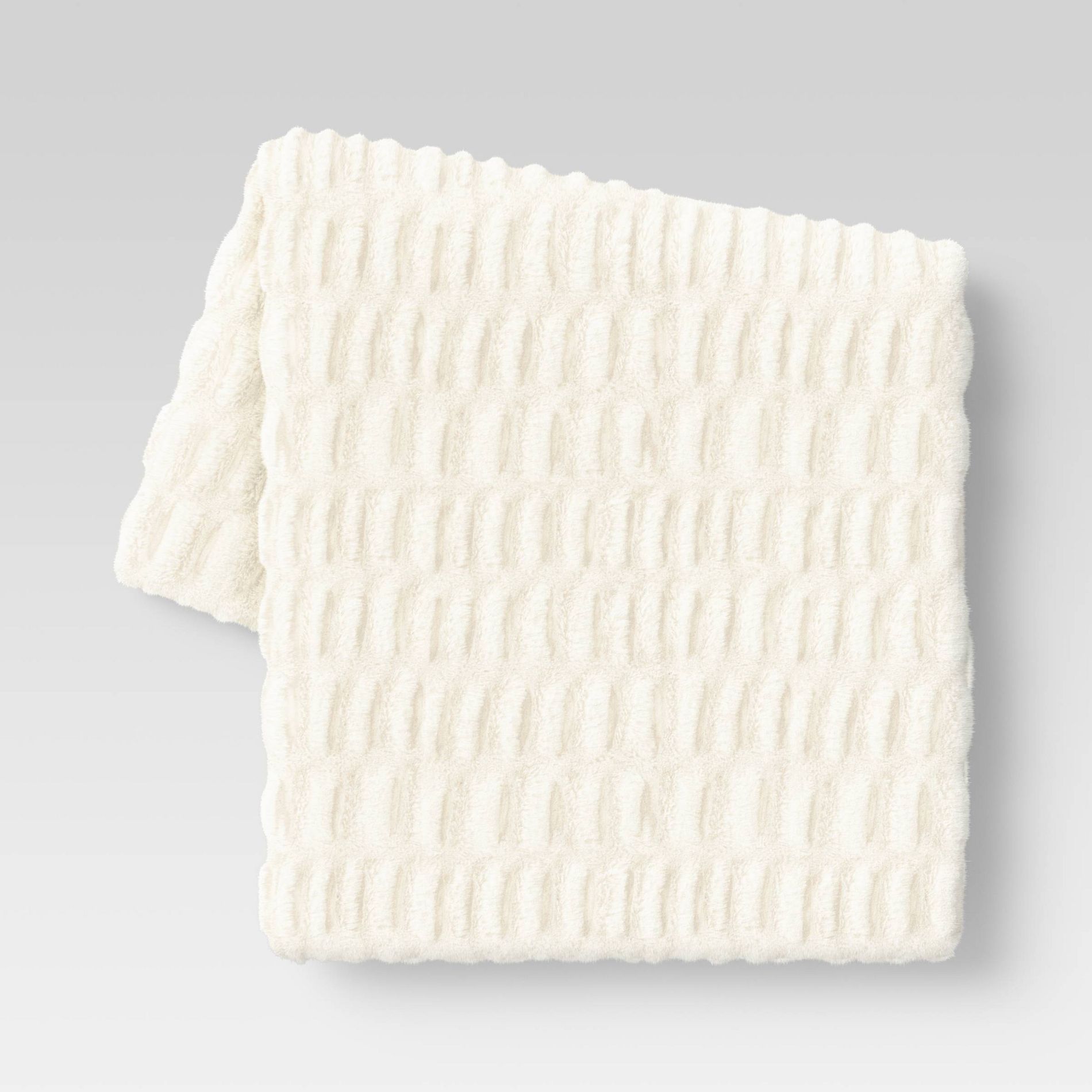 50"x60" Ruched Faux Rabbit Fur Throw Blanket Cream - Threshold™: Plush, Reversible, Home Decor
