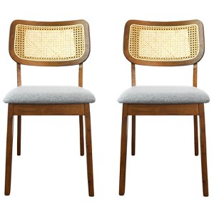 FONTOI Dining Chairs, Mid-Century Modern Dining Chairs Set of 2 with Rattan Backrest for Kitchen Living Room, Brown&Gray, 18.3"*32.3"*21.5" - 1 of 4