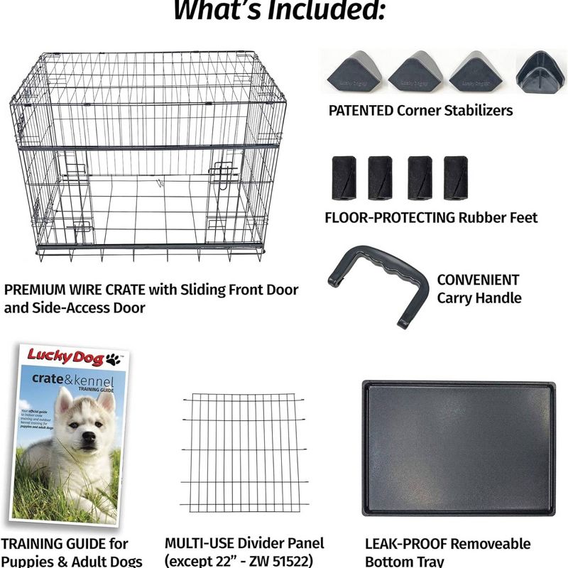 Lucky Dog Dwell Series 36 Inch Medium/Large Lightweight Kennel Secure Fenced Pet Dog Crate w/Divider Panels, Sliding Doors, and Removable Tray, Black, 4 of 7