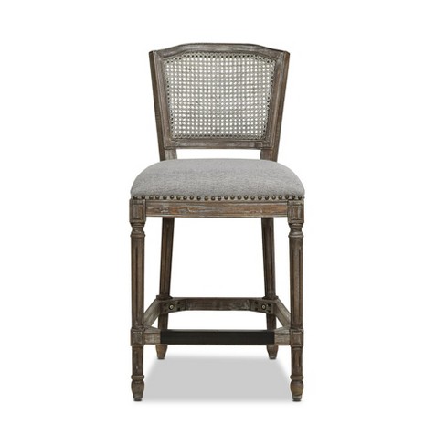 Jennifer Taylor Home Triomphe Rattan Wicker High Back Armless Counter Bar Stool Dark Heathered Grey Linen