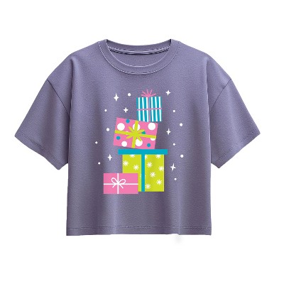 Girls' - Instant Message - Colorful Presents Short Sleeve Boxy Graphic T-Shirt