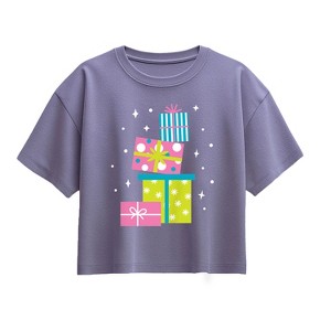 Girls' - Instant Message - Colorful Presents Short Sleeve Boxy Graphic T-Shirt - 1 of 2