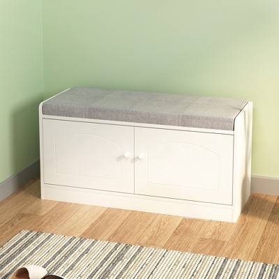 ZHUTA Shoe Storage Bench with 2 Door Cabinet, Entryway Bench with Shoe Storage, Shoe Bench with Cushion, Adjustable Shelves, Shoe Rack Bench