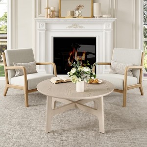 39" Round White Wood Coffee Table - Minimalist Cross Frame Design Waterproof & Non-Slip Easy Assembly for Living Room Hallway - 1 of 4