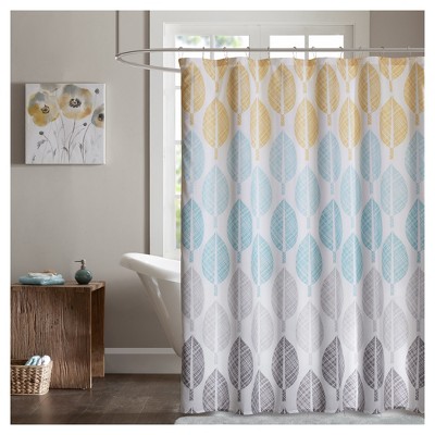 teal and yellow shower curtain