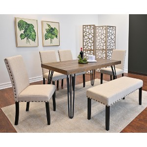NicBex Dining Room Table Set for 6 Morden Dining Table Set with Wooden Tabletop, 1 Bench and 4 Upholstered Chairs for Dining Room - 1 of 4