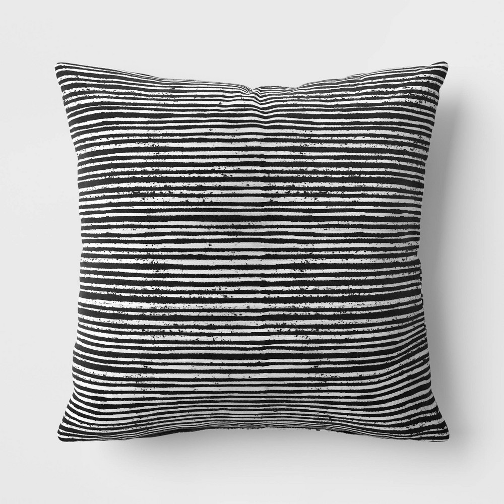 4 pack case 15"x15" Striped Square Outdoor Throw Pillow Black - Room Essentials™: Patio Accent, Recycled Polyester Cover, Comfort Filling