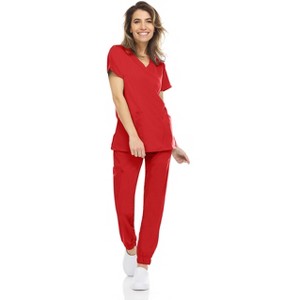 MediChic Womens 8-Pocket Scrubs Set- Mock Neck with 4-Pocket Jogger Scrub Pants - 1 of 4