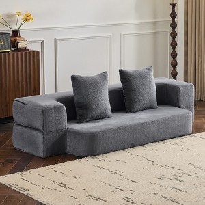 TiramisuBest Transformable Sectional Sofa with 3 Ottoman Stools,Supportive Foam Fold-Out Bed, Compact Chenille Lounger - 1 of 4