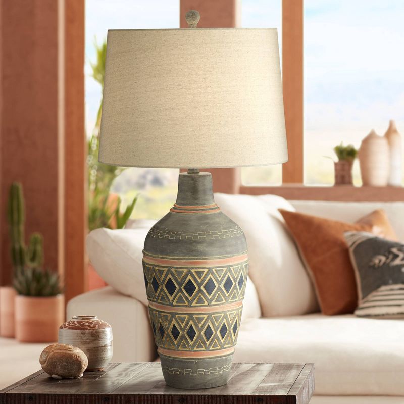 John Timberland Desert Mesa Rustic Table Lamp 29 1/2" Tall Gray Stone Oatmeal Fabric Drum Shade for Bedroom Living Room Bedside Nightstand Office Kids, 2 of 10
