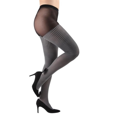 Memoi Houndstooth Pearl Bow Opaque Tights - image 1 of 4